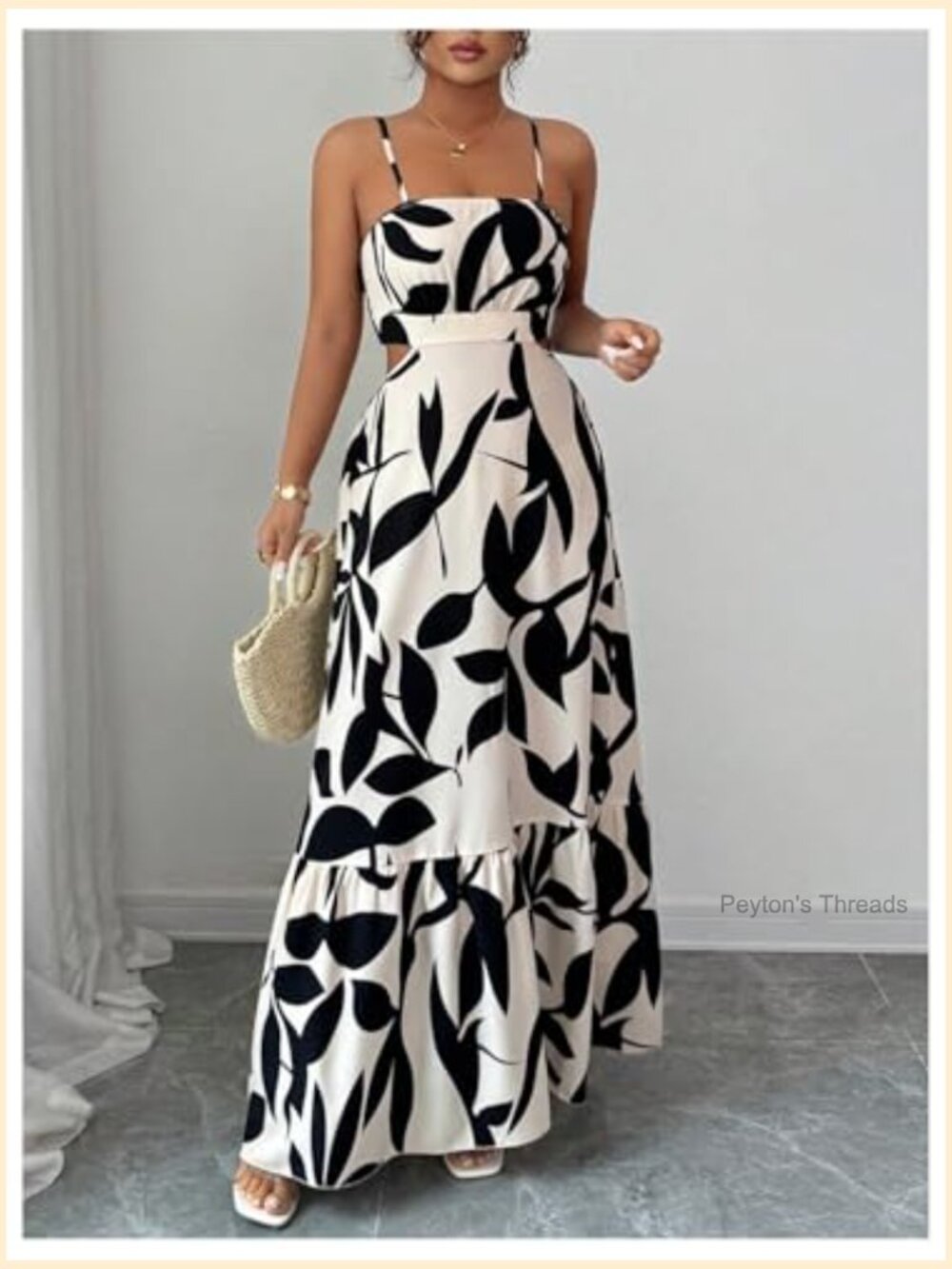 Cut Out Floral Print Tropical Maxi Cami Dress Ruffle Flowy Summer Sundress - Picture 2 of 6